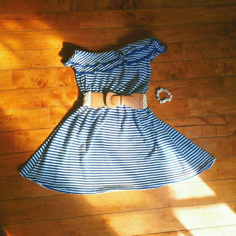Blue & white strips shoulder strap dress
